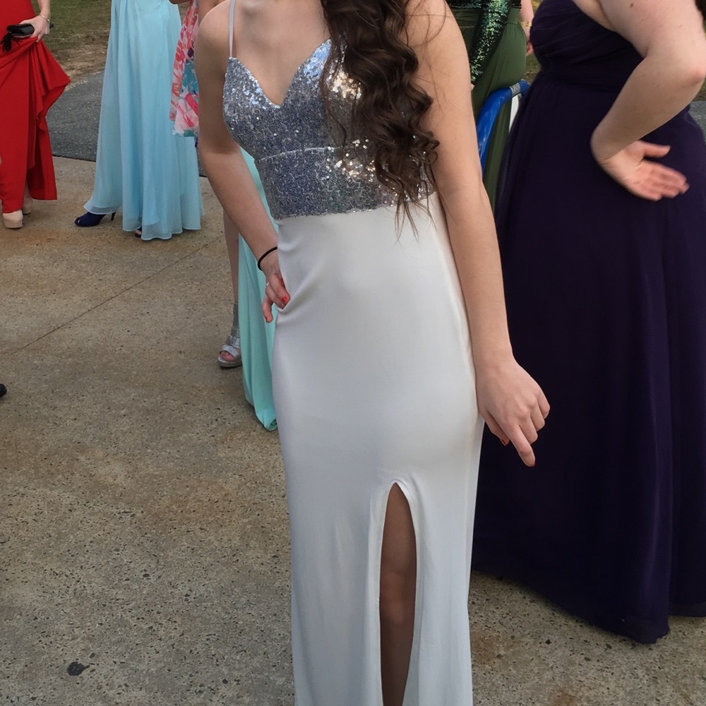 White and Silver Sparkle Prom Dress